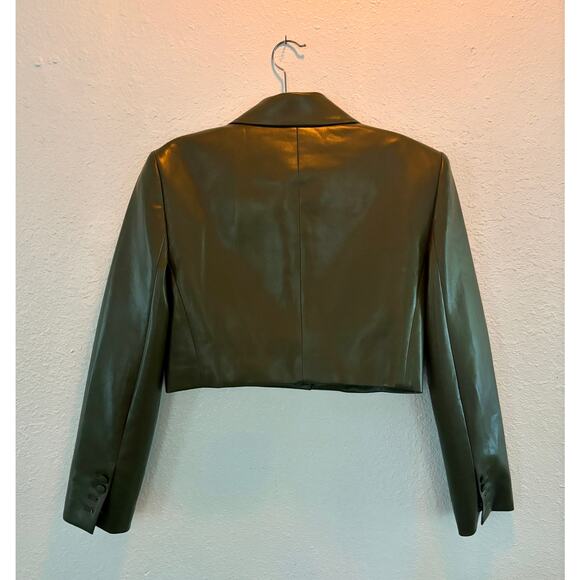 Alice + Olivia Anthony Cropped Olive Vegan Leather Blazer Size M Medium 8 - Picture 8 of 10